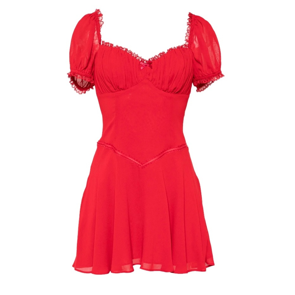Reformation Ondine Short Sleeve Mini Dress Lipstick Bright Red Size 6 NWT - Picture 4 of 16